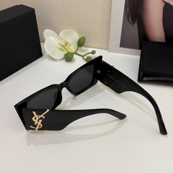 Yves Saint Laurent Black Sunglasses with Gold Logo - Picture 7 of 7